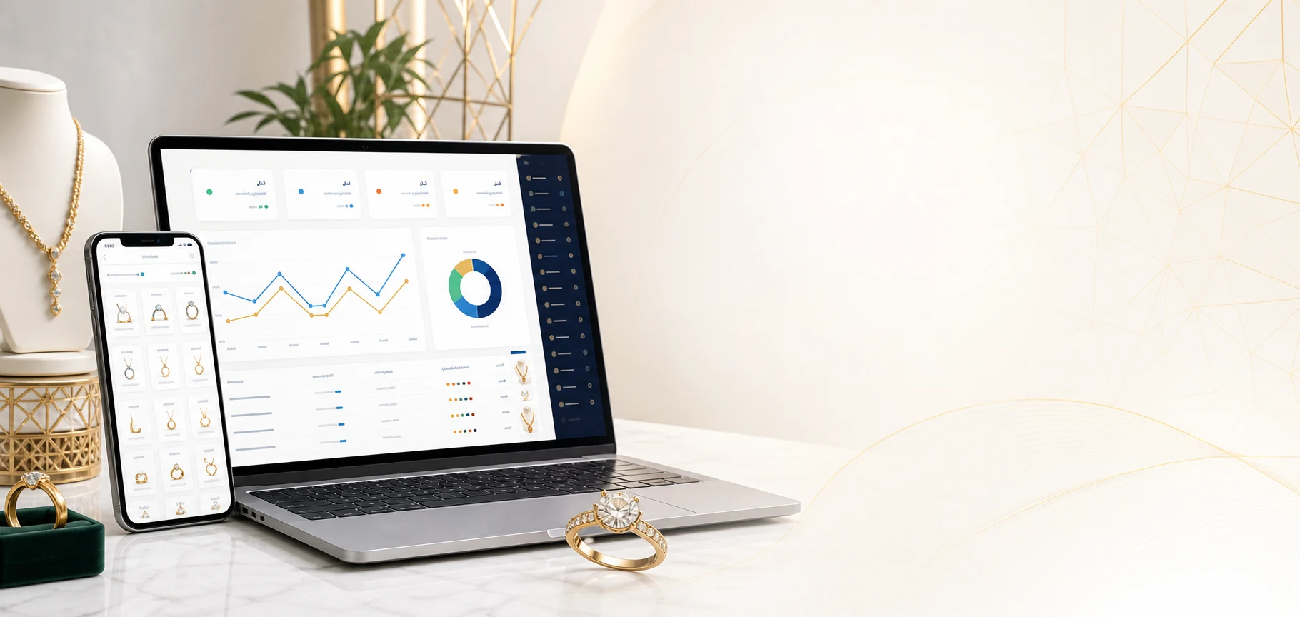 بنر مدونة جواهر ERP مع لابتوب وجوال